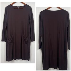 Eileen Fisher Brown Long Sleeve Tunic- Shirt M Minimalist Knee Length